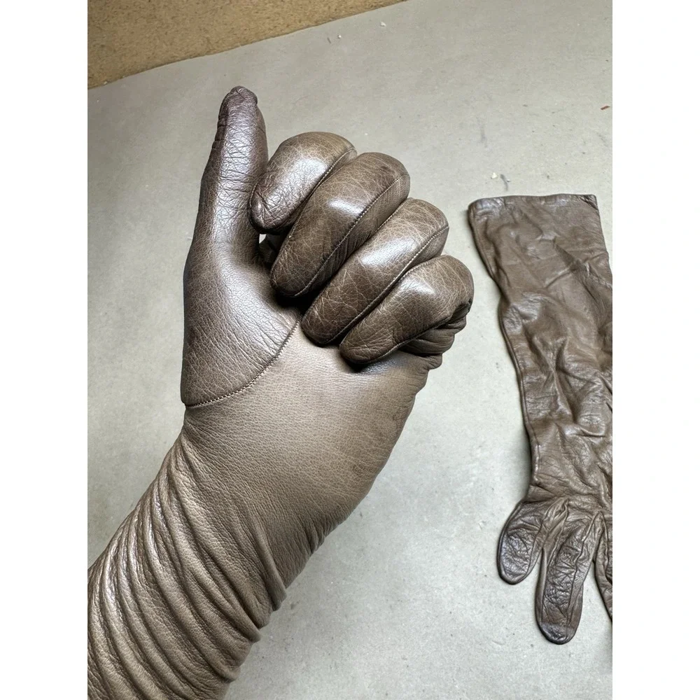 Vintage Saks Fifth Avenue French Leather Opera Gloves Brown Size 5.5
